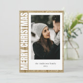 タイポグラフィスタイリッシュ金ゴールドタータンチェック格子状クリスマス シーズンカード (スタンド正面)