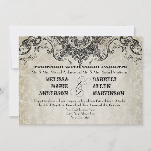 タイポグラフィスタイルエングラバーフォントスワールフローリズ 招待状 (正面)