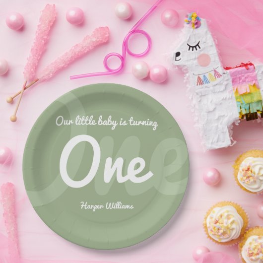 タイポグラフィセージ第1ベビー第1誕生日 ペーパープレート (パーティー)