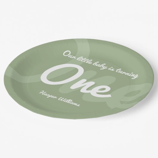 タイポグラフィセージ第1ベビー第1誕生日 ペーパープレート (アングル)