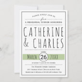 タイポグラフィセージ結婚グリーンのリハーサル 招待状 (正面)