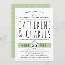 タイポグラフィセージ結婚グリーンのリハーサル 招待状