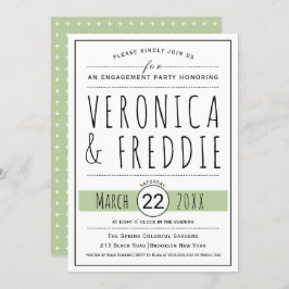 タイポグラフィセージ結婚グリーン婚約パーティ 招待状