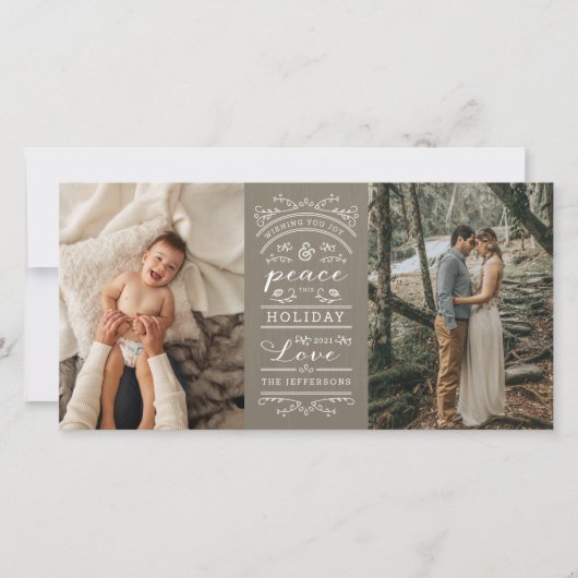 タイポグラフィタン・ジョイと平和このホリデーフォト シーズンカード (正面)
