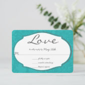タイポグラフィターコイズブルーダマスクウェディング 出欠カード (スタンド正面)