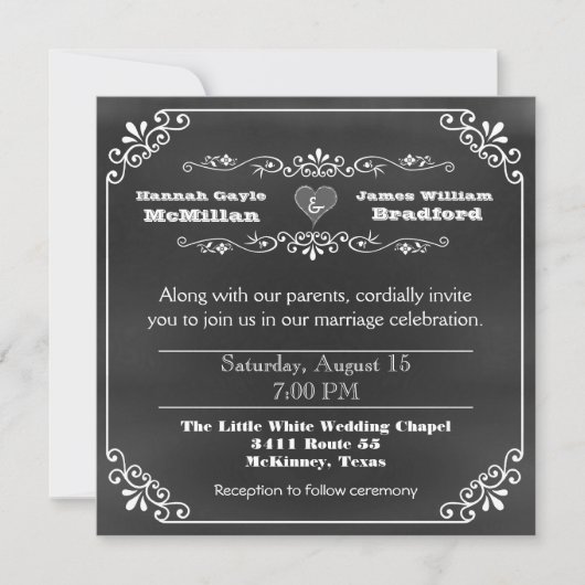 タイポグラフィチョークボードルック結婚ズ 招待状 (正面)