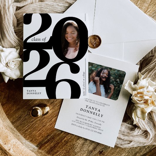 タイポグラフィック写真卒業パーティー招待状 招待状