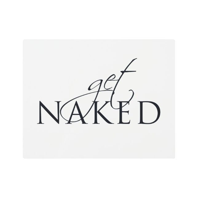 タイポグラフィック白黒おもしろいバスルーム記号 メタルプリント (正面)