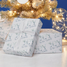 タイポグラフィック ウィンター グリーナリーの Joy to the World ラッピングペーパー