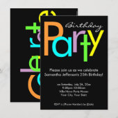 タイポグラフィック カラー バースデー パーティー 招待状 (正面/裏面)