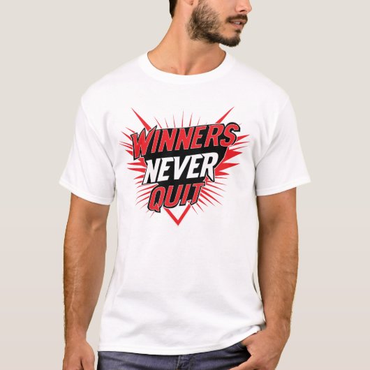 タイポグラフィックTシャツデザイン Winners Never Quit Tシャツ (正面)