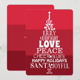 タイポグラフィツリーホワイトオンベリーレッドモダン シーズンカード