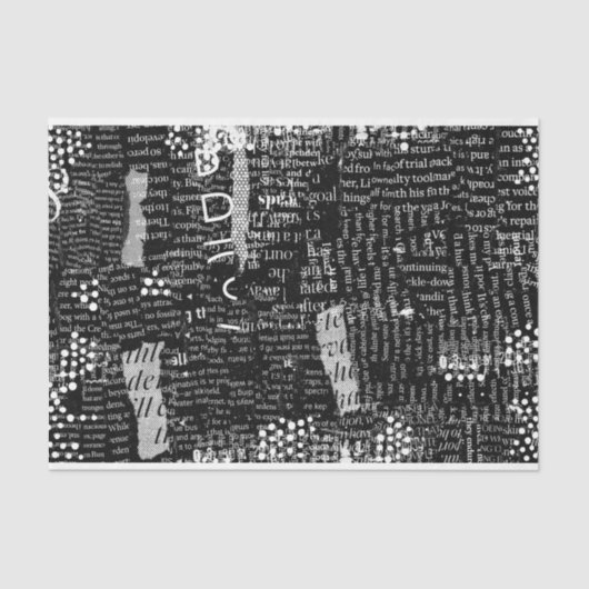 タイポグラフィティッシュペーパーのデコパージュまたはコラージュ 薄葉紙 (正面)