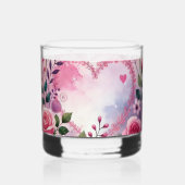 タイポグラフィテキスト 花のハート ロマンチック ウォーターカラー ウイスキーグラス (裏面)