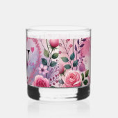 タイポグラフィテキスト 花のハート ロマンチック ウォーターカラー ウイスキーグラス (左)