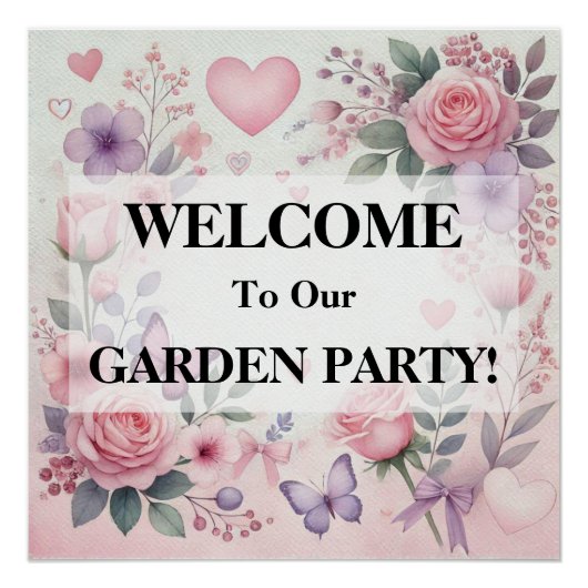 タイポグラフィテキスト 花のハート ロマンチック ウォーターカラー ポスター (正面)