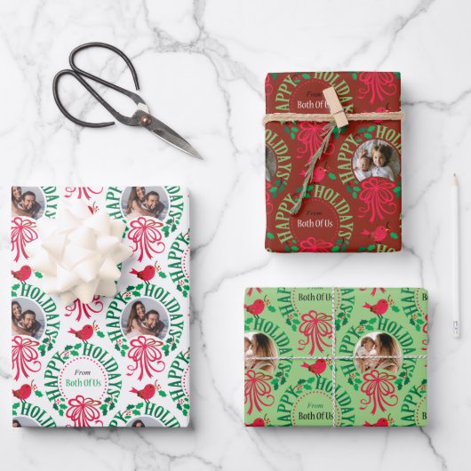  タイポグラフィハッピーホリデイズフォトリースフロムボツ  ラッピングペーパーシート (正面)