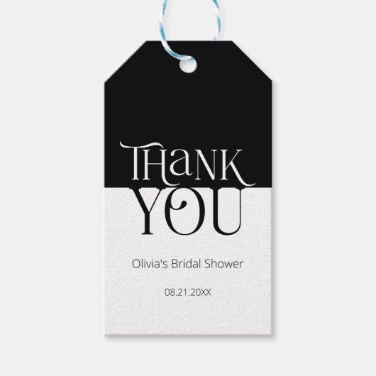 タイポグラフィバタフライブライダルシャワー感謝していユー ギフトタグ (正面)