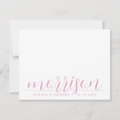 タイポグラフィパステルピンクファミリーネーム結婚ズ ノートカード (正面)