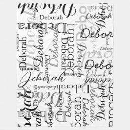 タイポグラフィパターンの黒い名前（白） フリースブランケット