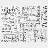 タイポグラフィパターンの黒い名前(白) フリースブランケット (正面(横))