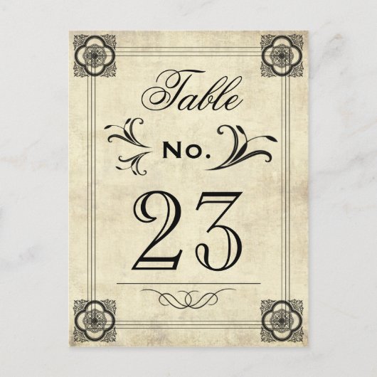 タイポグラフィパーチメントヴィンテージウェディングテーブル番号 ポストカード (正面)