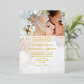 タイポグラフィビクトリアンは金ゴールド結婚のフォイルをする 箔招待状 (立ち正面)