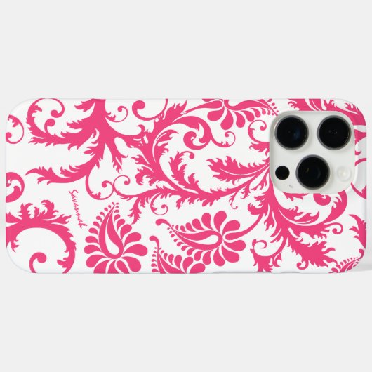 タイポグラフィピンクダマスクあなたの名前または引用文 Case-Mate iPhoneケース (裏面 (横))