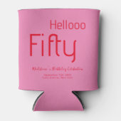 タイポグラフィピンクモダンレッド50誕生日 缶クーラー (正面)