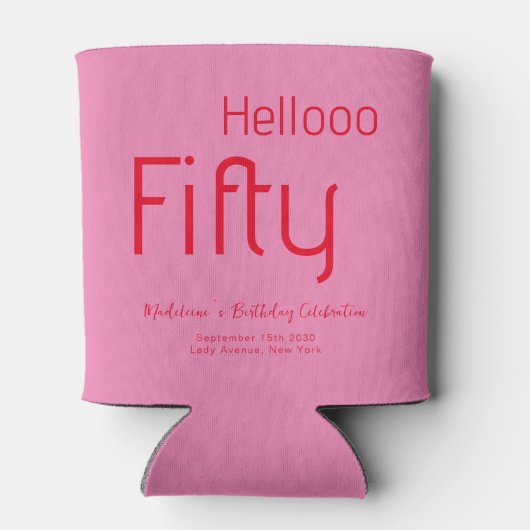 タイポグラフィピンクモダンレッド50誕生日 缶クーラー (裏面)