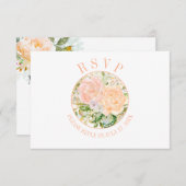 タイポグラフィピーチバラ円形フレームRSVP 出欠カード (正面/裏面)