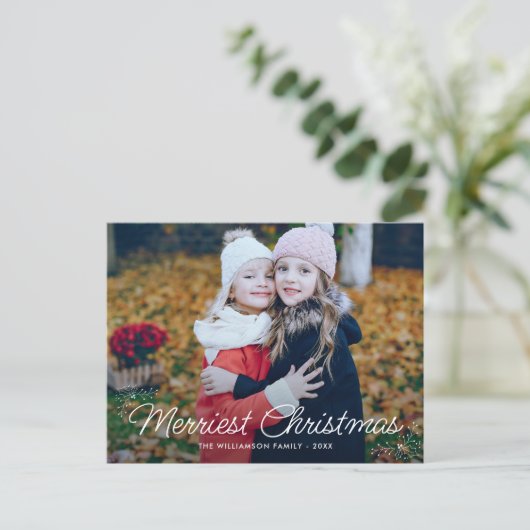 タイポグラフィファミリーのクリスマスフォトカード ポストカード (スタンド正面)