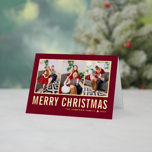 タイポグラフィフォトコラージュブルゴーニュのクリスマス 箔シーズンカード (クリスマスインサイチュ)
