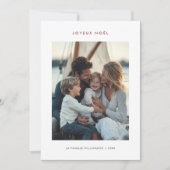 タイポグラフィフランスのクリスマスレッドジョユーNoel写真 シーズンカード (正面)