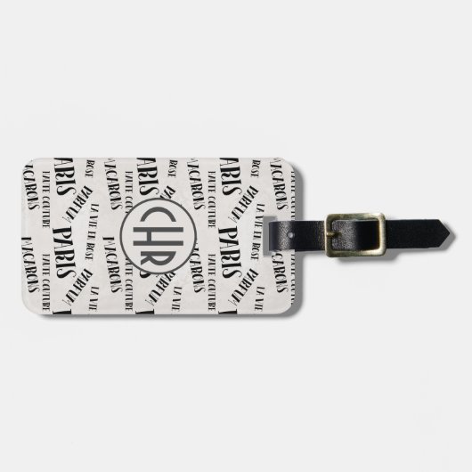 タイポグラフィフランスのテーマモノグラム |パリ | Parfum ラゲッジタグ (正面横)