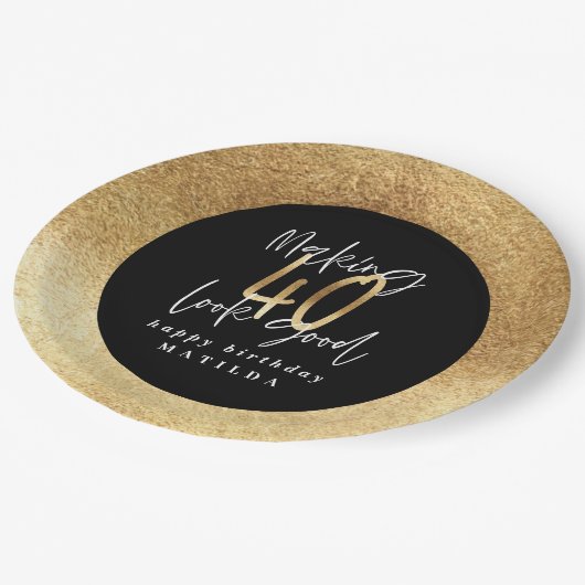 タイポグラフィブモダンラックと金ゴールド40歳の誕生日 ペーパープレート (アングル)