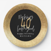 タイポグラフィブモダンラックと金ゴールド40歳の誕生日 ペーパープレート (正面)