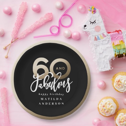 タイポグラフィブモダンラックと金ゴールド60歳の誕生日 ペーパープレート (パーティー)