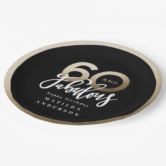 タイポグラフィブモダンラックと金ゴールド60歳の誕生日 ペーパープレート (アングル)