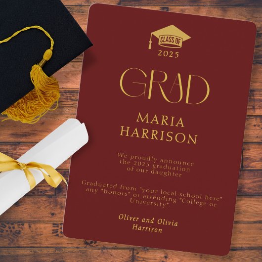 タイポグラフィブルゴーニュと金ゴールド写真なし発表 案内状