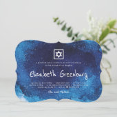 タイポグラフィブルーウモダンォーターカラーバルミツワー 招待状 (スタンド正面)