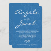 タイポグラフィプールピーコックブルーフローラ 招待状 (正面/裏面)