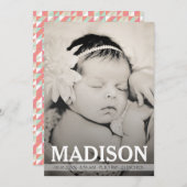 タイポグラフィベビーガール誕生発表写真カード 案内状 (正面/裏面)