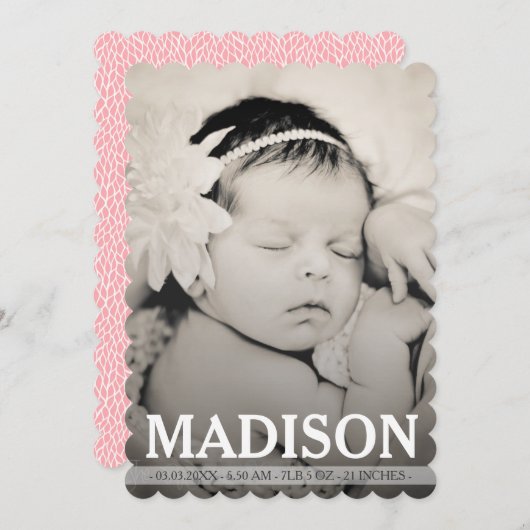 タイポグラフィベビーガール誕生発表写真カード 案内状 (正面/裏面)