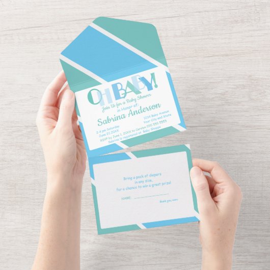 タイポグラフィベビーシャワー踊りレターオベビー オールインワン招待状 (貼ってはがせる)