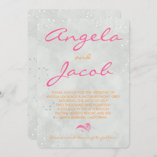 タイポグラフィホットピンクオレンジグレ結婚ーズ 招待状 (正面/裏面)