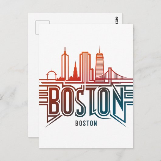 タイポグラフィボストンシティスカイライン ポストカード (正面/裏面)