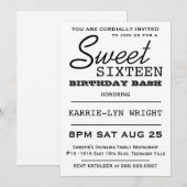 タイポグラフィポモダンスタースタイルSweet 16パーティー 招待状 (正面/裏面)
