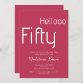 タイポグラフィマゼンタレッドモダン50誕生日 招待状 (正面/裏面)