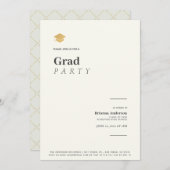 タイポグラフィミニマルなベージュ金ゴールド卒業党 招待状 (正面/裏面)
